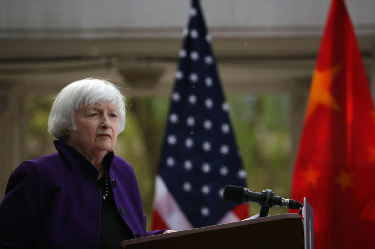 Treasury Secretary Janet Yellen on Monday said China "is now simply too large for the rest of the world to absorb this enormous capacity," as she nears the end of a six-day visit. Andres Martinez Caseres/EPA-EFE
