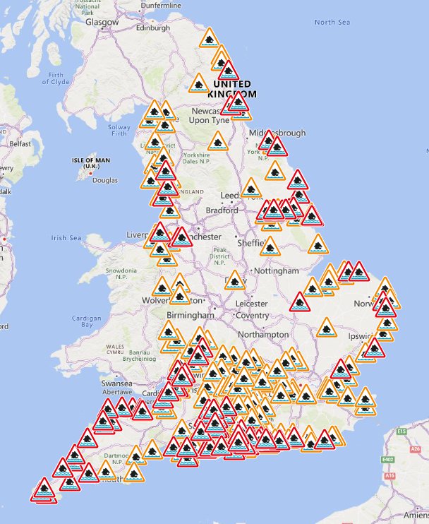 Map reveals areas most like to flood in the UK today