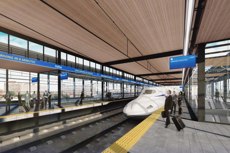 A conceptual rendering of how the Dallas terminal of a proposed high-speed rail line using bullet trains might look. The rail link is expected to improve the Texas economy, but could face several major hurdles.