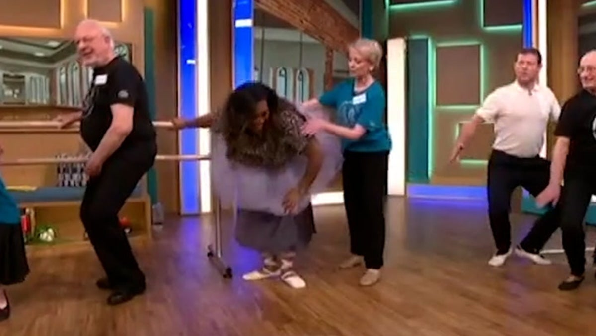 alison hammond falls over wearing a tutu during dance session on this morning