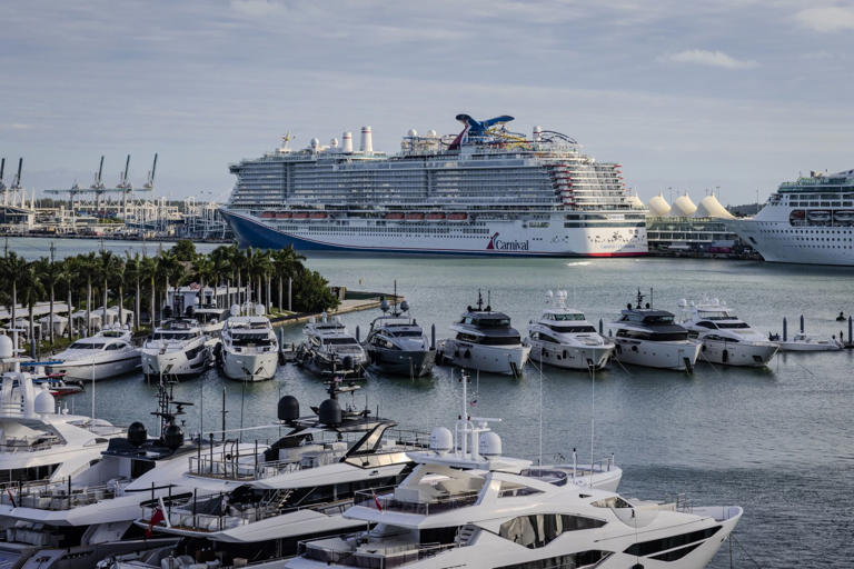 The Carnival Celebration cruise ship docked at the Port of Miami.