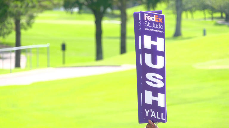 The famous Hush Y'all Signs at the FedEx St. Jude Championship at TPC Southwind
