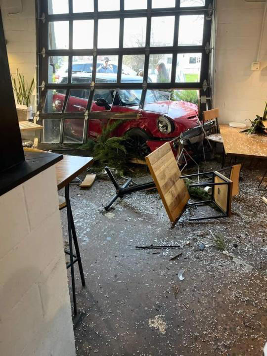 Man struck when car crashes into Fox in the Snow Cafe