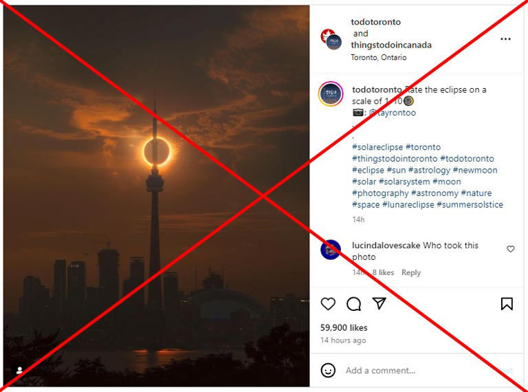 Image Of Eclipse Behind Canada's Cn Tower Is Ai-generated