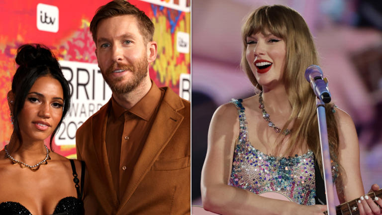 Vick Hope, Calvin Harris and Taylor Swift. (Photo: Getty Images)