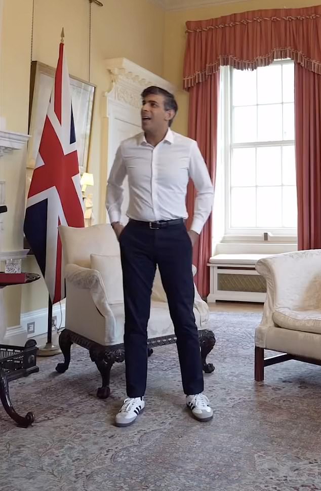 rishi sunak issues a 'fulsome apology' to fans of adidas samba trainers after 'ruining' their credibility with latest footwear fashion faux pas - as pm insists he's a 'longtime devotee' and has worn classic shoe 'for many years'