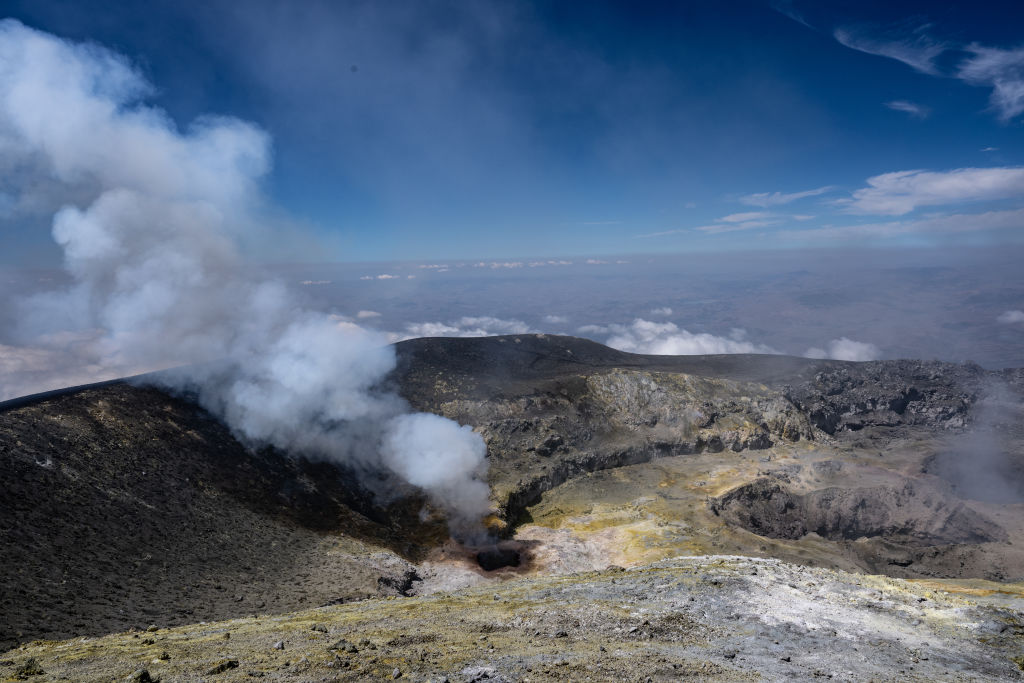 <p>Mt. Etna's Bocca Nuova crater is seen from 3,300 metres above sea level in Catania, Italy, on Aug. 9, 2023. </p>