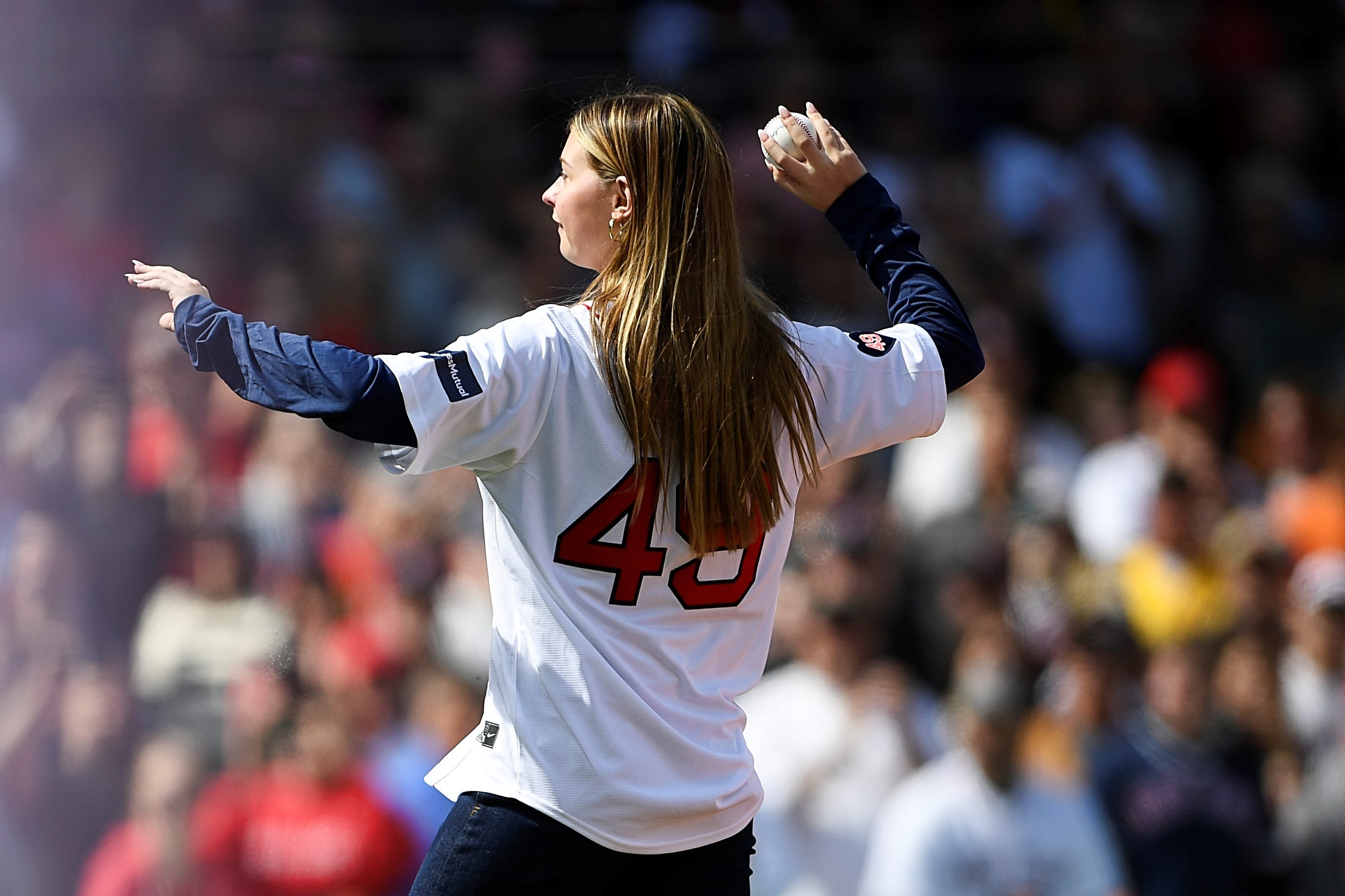 tim wakefield's daughter throwing a first pitch to jason varitek was a beautiful, sad moment