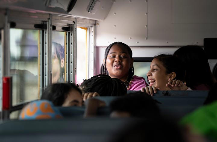 FIfth graders from Whittier Elementary School got a ride on a new electric bus after a press conference by the Minneapolis school district announcing new electric buses on Tuesday.