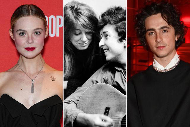 John Nacion/FilmMagic, Michael Ochs Archives/Getty, Dave Benett/Getty From L: Elle Fanning; Suze Rotolo and Bob Dylan in New York City in September 1961; Timothée Chalamet