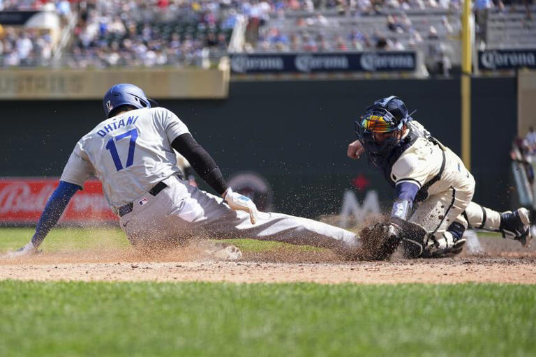 Shohei Ohtani tag-out at home plate defines Dodgers' road-trip finale loss to Twins