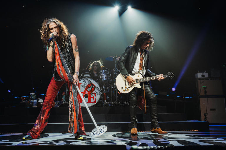 Steven Tyler and guitarist Joe Perry play the kickoff of Aerosmith's Peace Out tour Sept. 2 at Philadelphia’s Wells Fargo Center, the first of 40 dates for Aerosmith that will run through January.