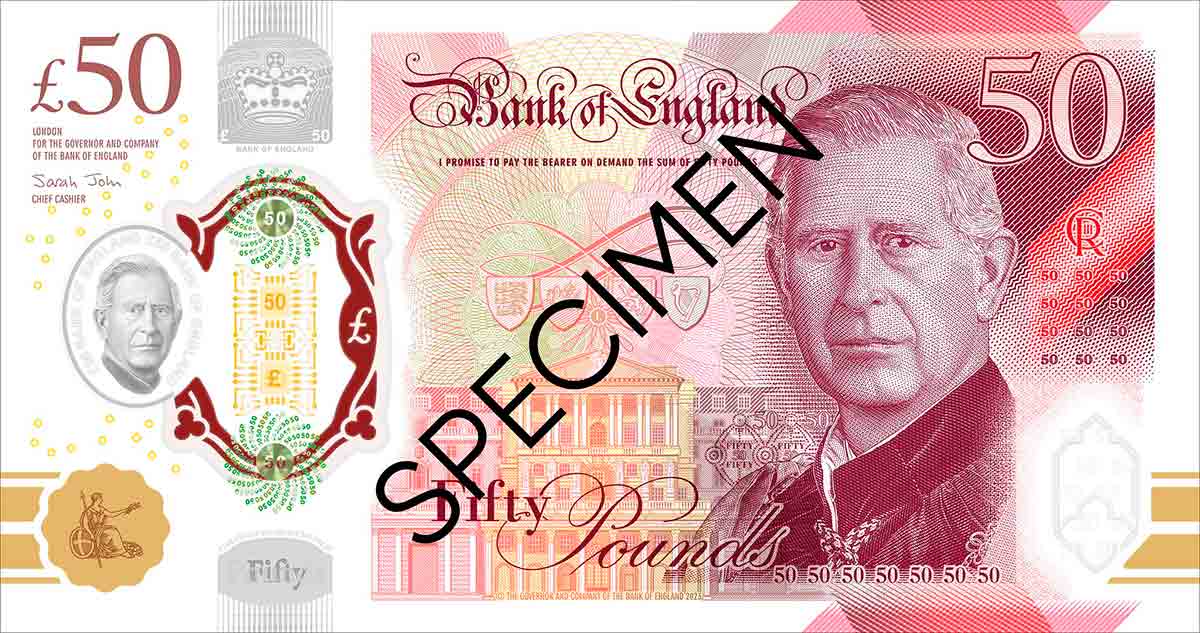 tutustu uusiin 5, 10, 20 ja 50 punnan seteleihin, joissa on kuningas charlesin kasvot