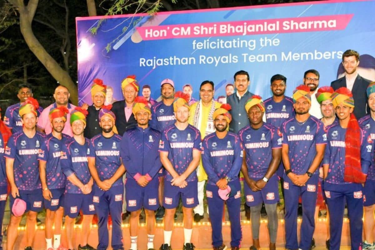 rajasthan cm bhajan lal sharma felicitates rajasthan royals team for unbeaten start in ipl 2024