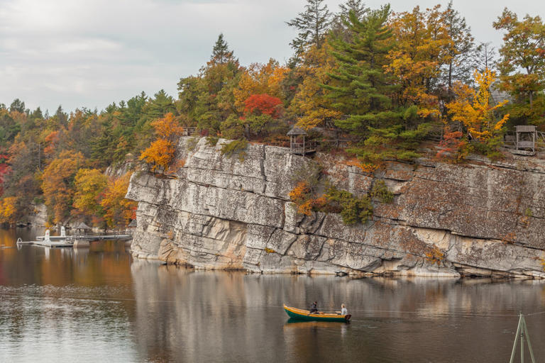 Fall boating on Lake Mohonk, part of the Mohonk Mountain House.