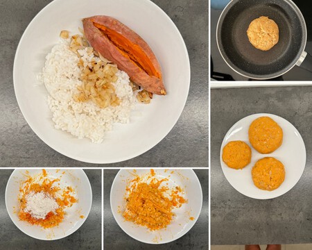 hamburguesa de arroz y boniato, una receta fácil y resultona de tres ingredientes