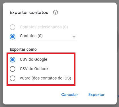 Finalize a exportação selecionando a opção CSV do Google e em Exportar. (Foto: Reprodução/Positivo)
