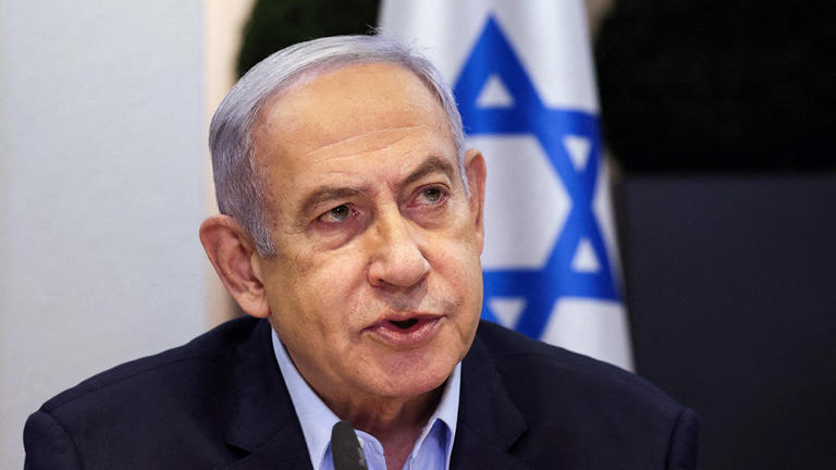 Israeli Prime Minister Benjamin Netanyahu convenes the weekly cabinet meeting at the Defence Ministry in Tel Aviv, Israel, January 7, 2024. Reuters