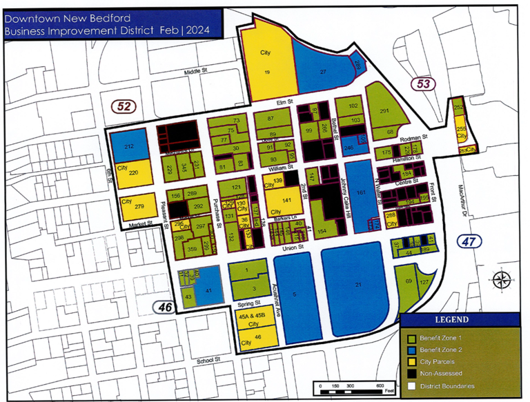The proposed Downtown New Bedford Business Improvement District includes 83 parcels, and 52 property owners in the heart of downtown.