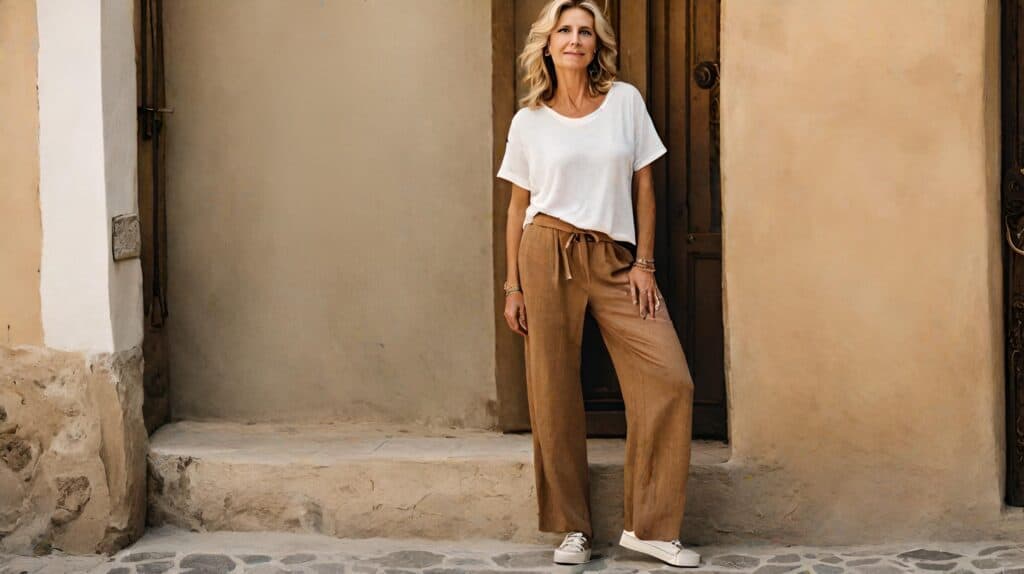 <p>The simplicity of a basic white tee allows you to accessorize and layer as you please, ensuring ease of styling while on the go. The linen wide-leg pants, however, give an element of breezy chicness – they keep you cool and enable unrestricted movement, which is ideal for traveling.</p>