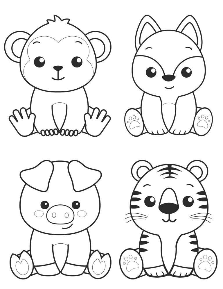 8 Cute Kawaii Animals Coloring Pages