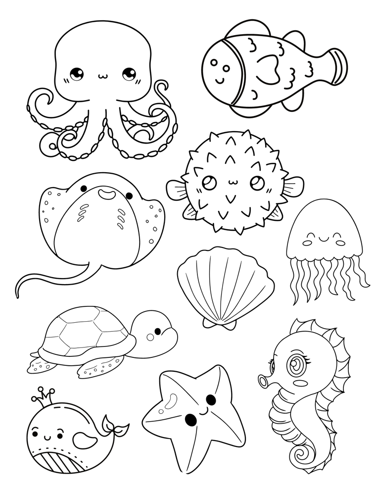 8 Cute Kawaii Animals Coloring Pages