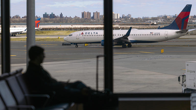 Delta planes at Terminal C of LaGuardia Airport (LGA) in the Queens borough of New York, on April 7, 2024. Getty Images
