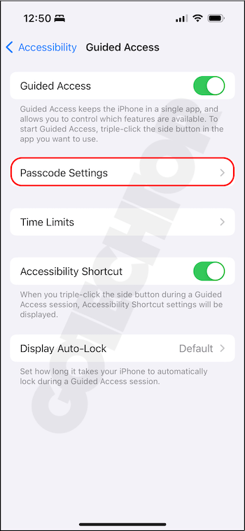 Guided Access passcode settings