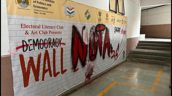 voter awareness banner at pune’s gokhale institute found vandalised
