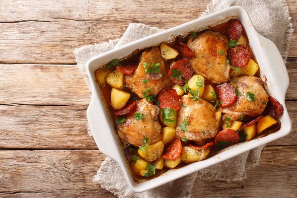 nigella lawson's 'perfect' chicken, chorizo and potato tray bake is 'stress-free' - recipe