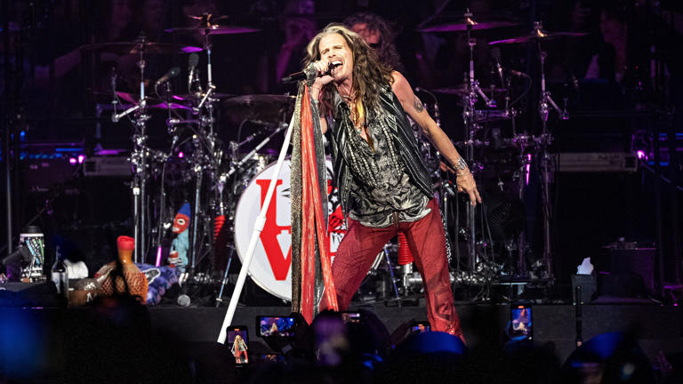 Steven Tyler of Aerosmith performs during night one of their "Peace Out: The Farewell Tour" on Saturday, Sept. 2, 2023, at Wells Fargo Center in Philadelphia.