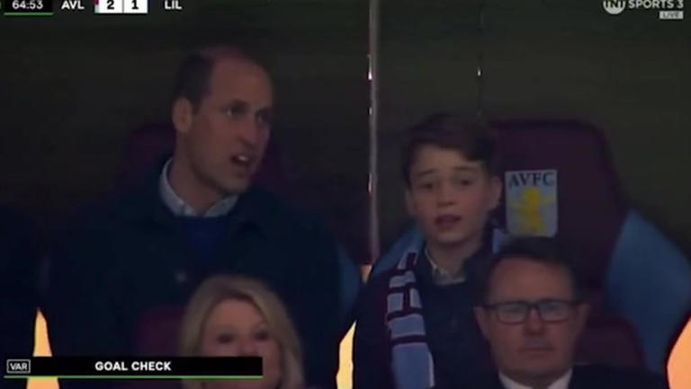 Prince William and George cheer on Aston Villa in first public outing since Kate's cancer announcement
