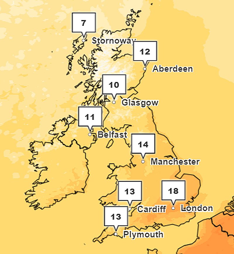 map shows where will be the hottest in during scorching uk 'mini-heatwave'