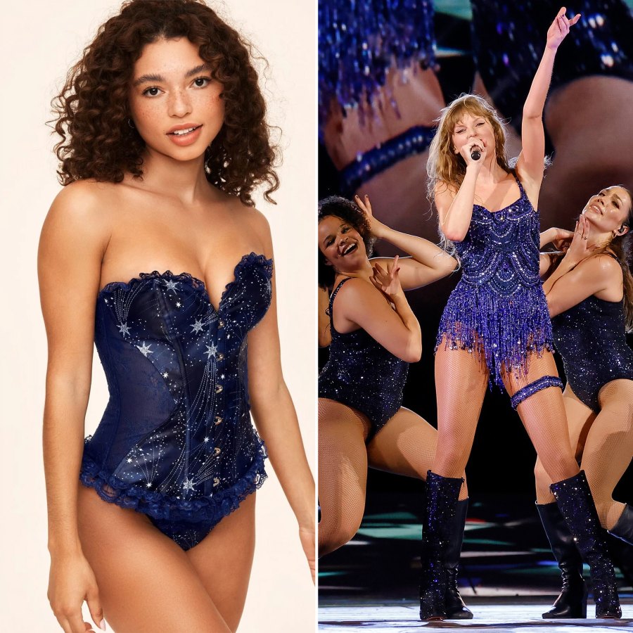 <p>For Swift’s <em>Midnights</em> era, she rocks a number of beaded corsets from Oscar de la Renta. Fans can nail their own version of her costume with <a href="https://www.adoreme.com/auburn-novelty-black" rel="noopener">Adore Me’s Auburn Unlined corset top</a>, which retails for as low as $40. Just like Swift’s, the lingerie features a navy blue fabric and glittery stars. Pair it with a sparkly skirt, leather bottoms or black trousers and you’re good to go. </p>