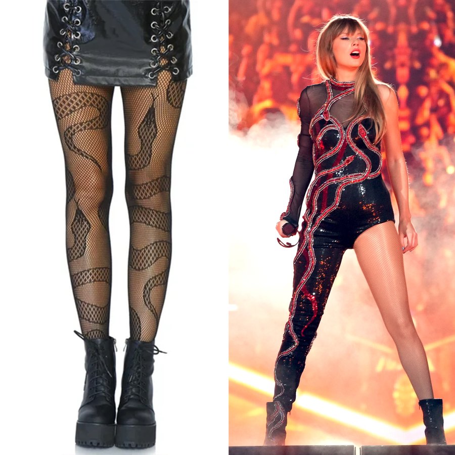 <p>Channel your inner snake with <a href="https://www.walmart.com/ip/Leg-Avenue-Women-s-Snake-Fishnet-Tights/998025336" rel="noopener">these fishnet tights</a> from Walmart! Swift would definitely approve of the pantyhose, considering she wears a skintight custom black Roberto Cavalli catsuit featuring sequin snakes and a sheer sleeve. If you’re looking for a sexier look, check out the <a href="https://www.revolve.com/thistle-and-spire-medusa-bodysuit-in-black/dp/TIRR-WI77/">Medusa Bodysuit</a> from Thistle and Spire. </p>