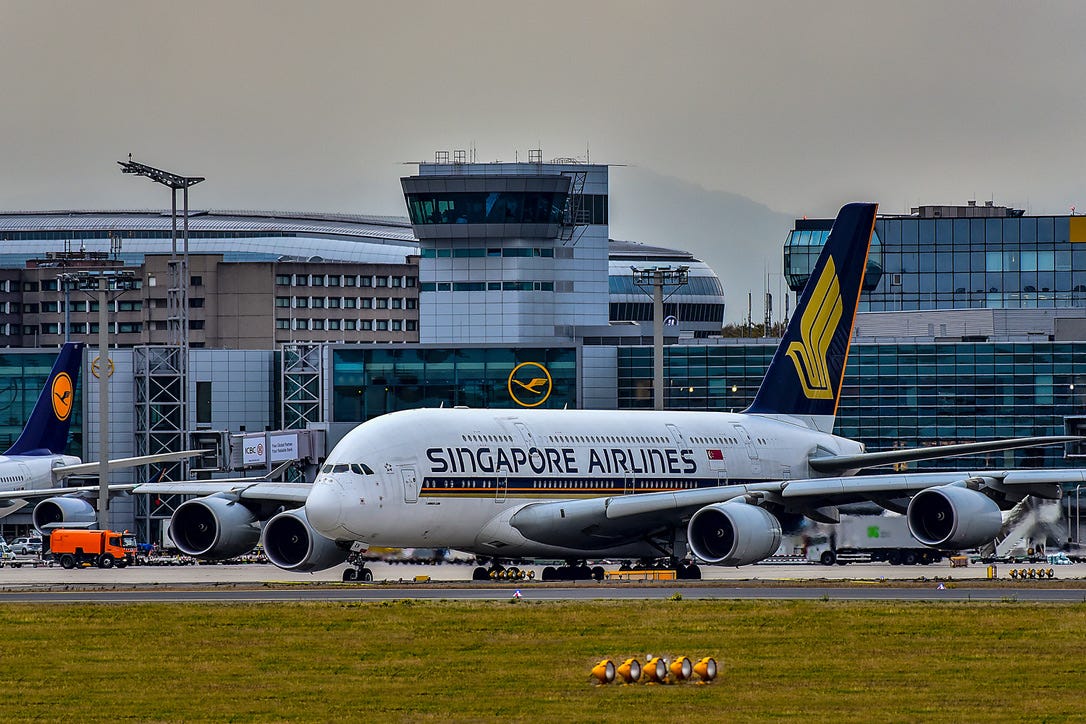 Singapore Airlines flies an Airbus A380 between New York and Singapore via Frankfurt, Germany. <a>Vytautas Kielaitis/Shutterstock</a>