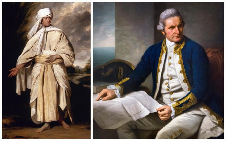 Mai (left, painted by Joshua Reynolds) accompanied Cook (right, painted by Nathaniel Dance) on his final voyage - Alamy