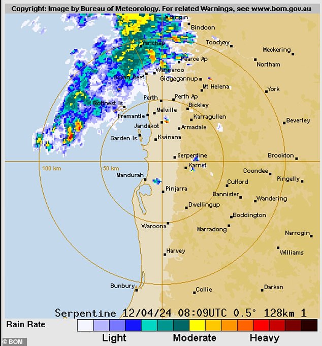 perth floods: map shows rain bomb barrelling towards western australia city leaving cars submerged - full list of affected areas