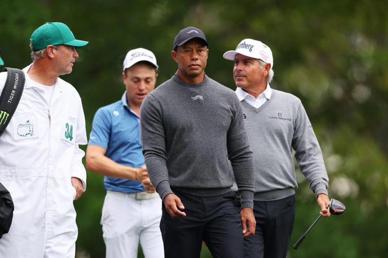 Tiger Woods is in action at the Masters