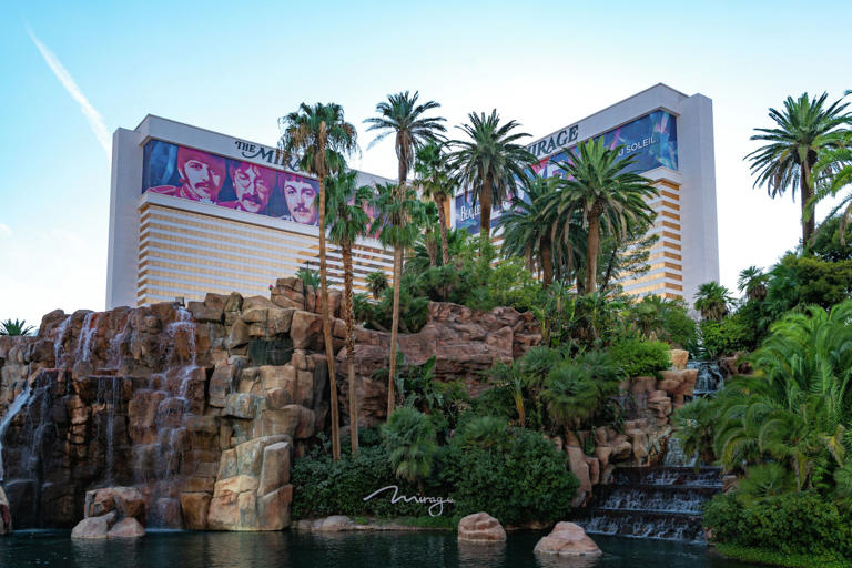 General views of the Mirage hotel and casino on Aug. 17, 2020, in Las Vegas.