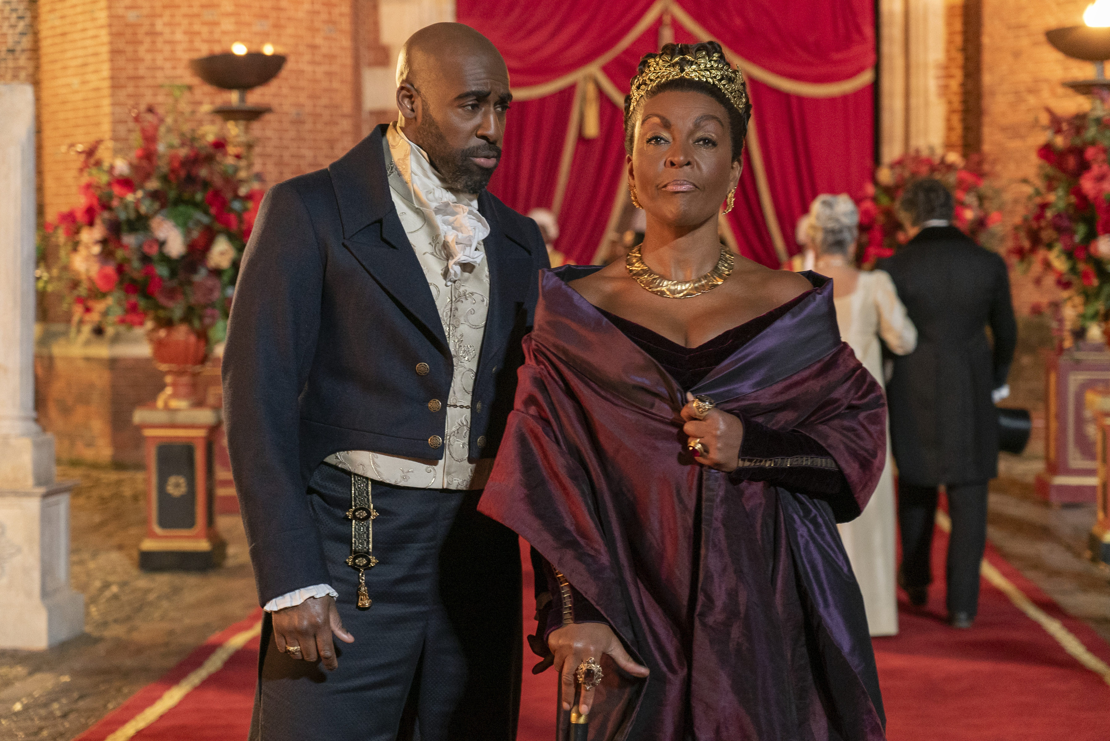 <p>Daniel Francis plays Lord Anderson and Adjoa Andoh plays Lady Agatha Danbury in episode 4, season 3 of "Bridgerton," which debuts on Netflix on May 16, 2024.</p>
