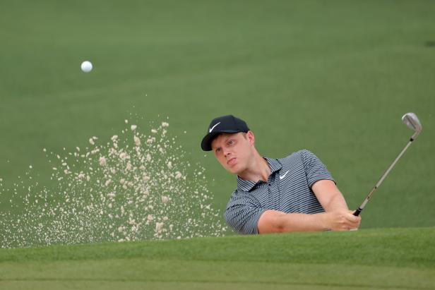 AUGUSTA, GEORGIA - APRIL 11: Cameron Davis of Australia plays a shot from a bunker on the second hole during the first round of the 2024 Masters Tournament at Augusta National Golf Club on April 11, 2024 in Augusta, Georgia. (Photo by Jamie Squire/Getty Images)