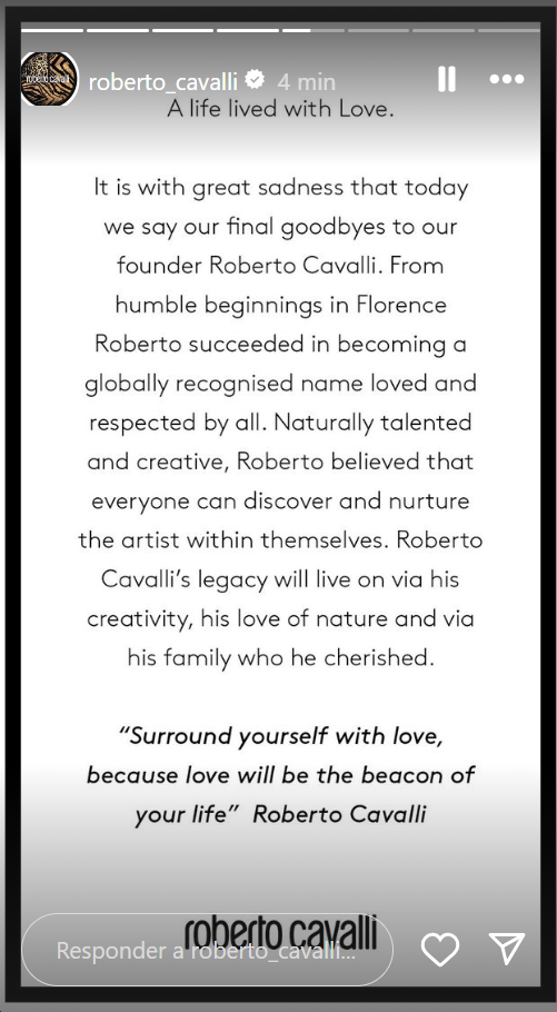 murió roberto cavalli, diseñador de modas, a los 83 años