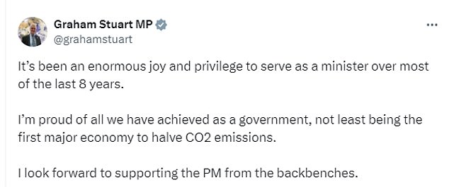 net zero minister graham stuart resigns: another tory mp resigns from cabinet a month after james heappey said he was stepping down