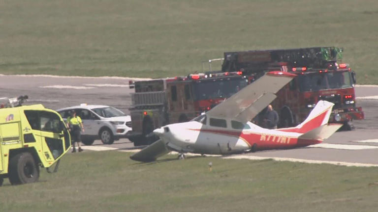 Small plane with malfunctioning landing gears makes belly landing at ...