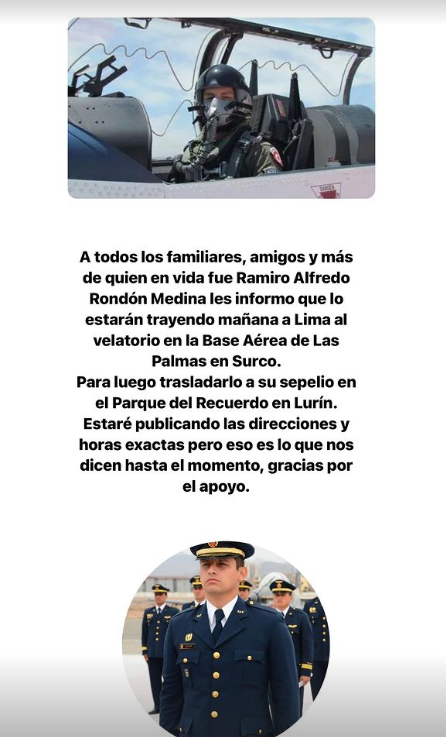 arequipa: fap anuncia que trasladará cuerpo del piloto ramiro rondón a lima y realizará homenaje