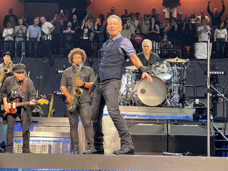 Bruce Springsteen on stage at Mohegan Sun Friday night.