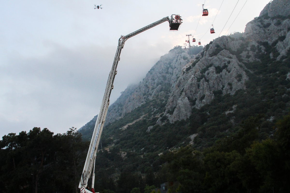 cable car collision in turkey kills one and leaves 10 injured after cabin collides with pole in antalya