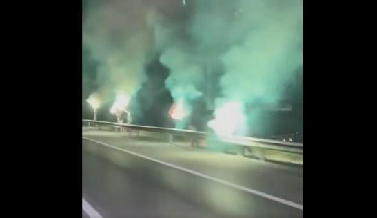vídeo: tochas e fogo de artifício à chegada do sporting a lisboa