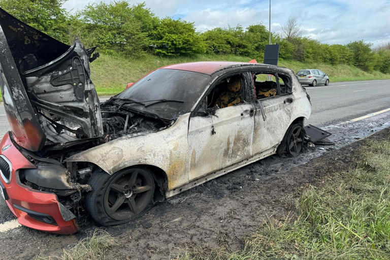 Car catches fire on main road leading into Hartlepool